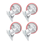Four 4-inch red polyurethane galvanized casters with side brakes