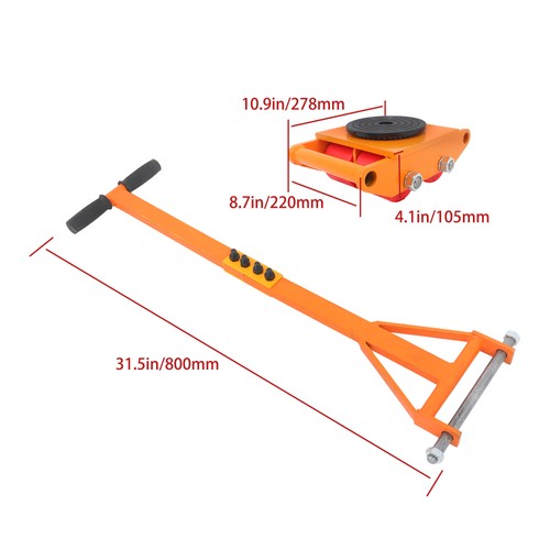 4 Pcs Machinery Skates Dolly With Handle 360° Rotation 6T/13200Lbs Heavy Duty