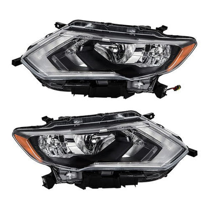 LH+RH For Nissan Rogue 2017-2019 Headlamps Assembly Clear Lens Halogen Chrome