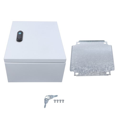 12x10x6" NEMA 4X Steel Electrical Box, IP56 Waterproof Lockable w/Mounting Plate