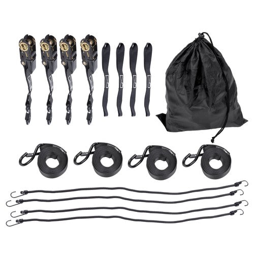 4 Pack Steel Ratchet Strap Black Fracture Strength 2200lbs 1in*15ft S Hooks