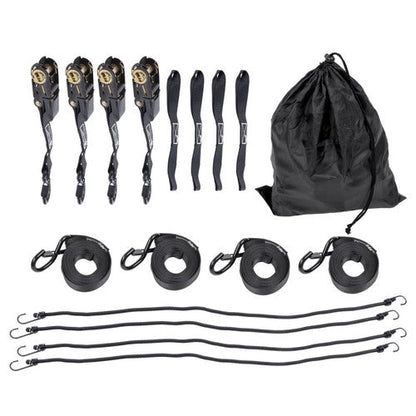 4 Pack Steel Ratchet Strap Black Fracture Strength 2200lbs 1in*15ft S Hooks