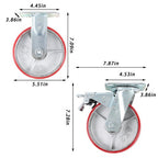 6" X 2" Industrial Casters - 2 Fixed and 2 Swivel Caster Wheels with Brakes