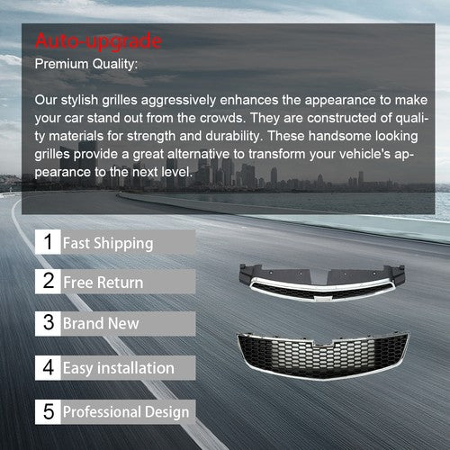 Front Upper Lower Grille Grill Black Plastic Trim For Chevrolet Cruze 2011-2014