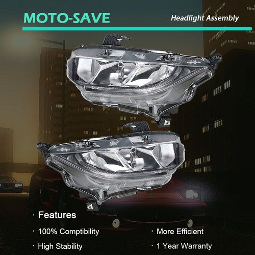 Headlight Fit For Honda Civic 2016-2020 Headlamps Driver + Passenger Side Pair
