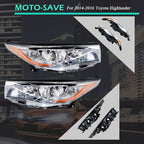 Left+Right Side Clear Front Headlights Headlamps For Toyota Highlander 2014-2016