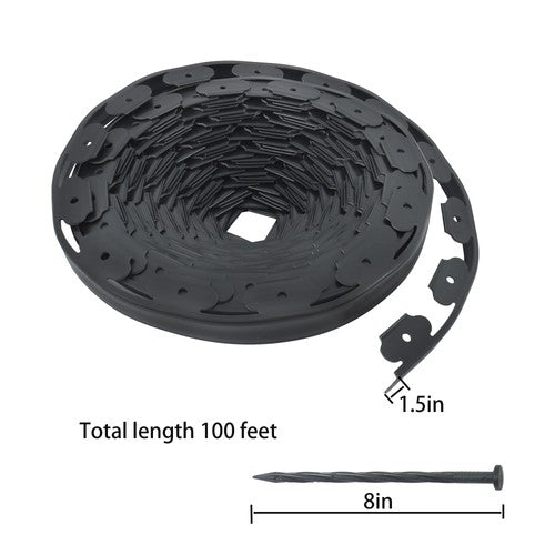 Garden Edging Landscape Edging with 64 8in Spikes for Lawn 1.5 Inch 100FT Black