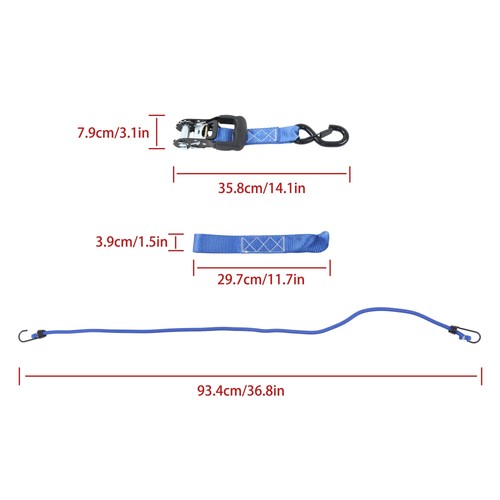 4 Pcs Steel Ratchet Strap Blue Fracture Strength 5208lbs 1.6in*15ft with S Hooks
