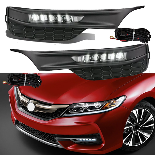 Front Bumper LED DRL Fog Lights Lamps for 2016-2017 for Honda Accord Sedan