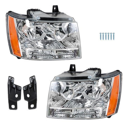Chrome New For Chevy Avalanche/Suburban/Tahoe 2007-2014 Halogen Pair Headlights