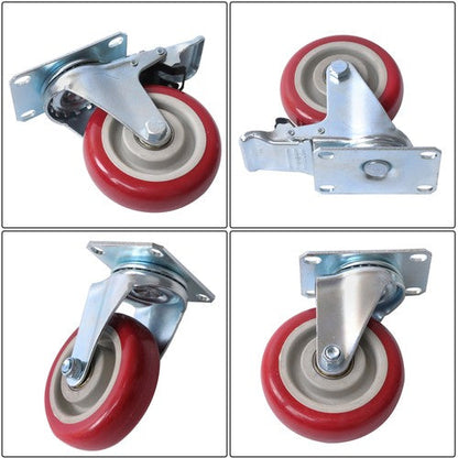 4 pcs 4-inch universal casters red (2 with brakes and 2 without brakes)