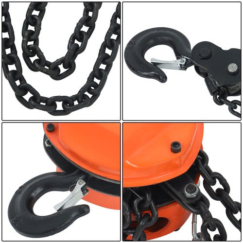 Hand chain hoist carbon steel orange 2 tons/4400 lbs 10 feet 360° swivel hook
