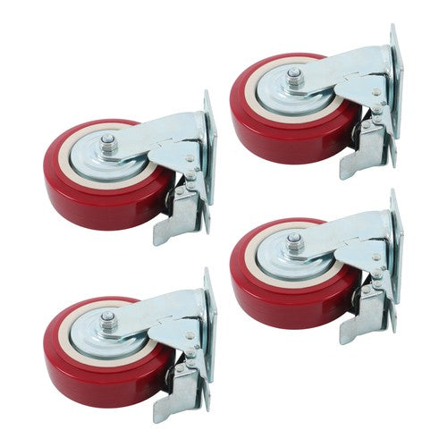 4 Pack 6' x 2' Heavy Duty Caster Wheel Swivel Plate PU With Brake Wheels