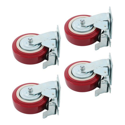 4 Pack 6' x 2' Heavy Duty Caster Wheel Swivel Plate PU With Brake Wheels