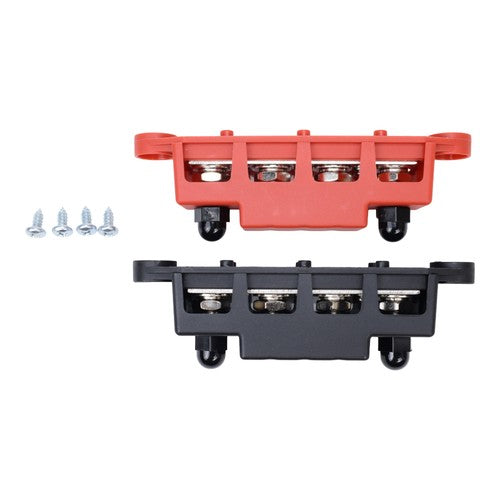3/8" / 250A 4 Stud Busbar Bus Bar Power Distribution Terminal Block Red&Black