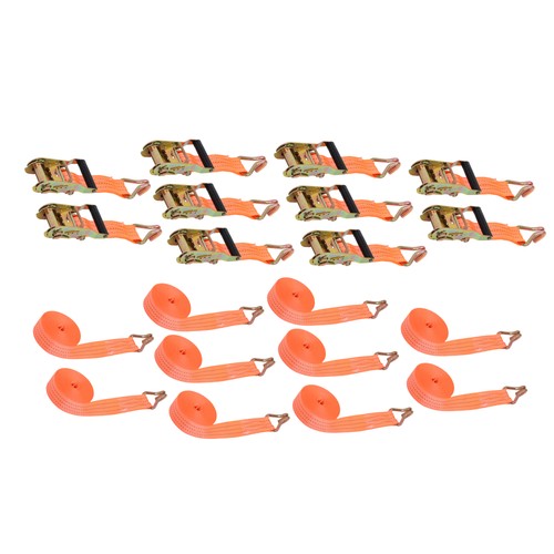 10 Pack 1.5" x 20' 4000lbs Ratchet Straps W/ J Hook Heavy Duty Orange Tie Downs