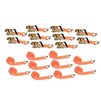 10 Pack 1.5" x 20' 4000lbs Ratchet Straps W/ J Hook Heavy Duty Orange Tie Downs