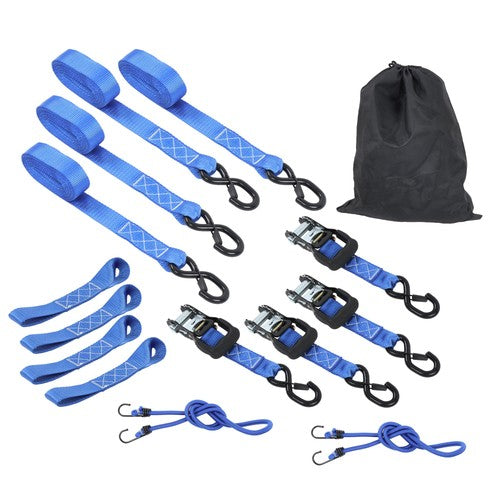 4 Pcs Steel Ratchet Strap Blue Fracture Strength 5208lbs 1.6in*15ft with S Hooks