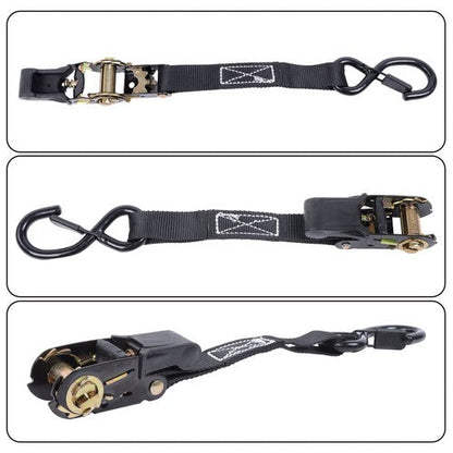4 Pack Steel Ratchet Strap Black Fracture Strength 2200lbs 1in*15ft S Hooks