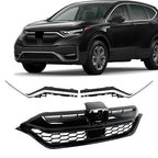 For Honda CR-V 2020-2022 Plastic Front Bumper Grille w/ 2pcs Chrome Trim Strip