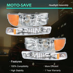 Pair Set For GMC Sierra 1500 1999-2007 Headlight Replacement Halogen Clear Lens