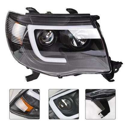 Halogen Headlights Fit For Toyota Tacoma 2005-2011 LED Tube Black Clear Lens