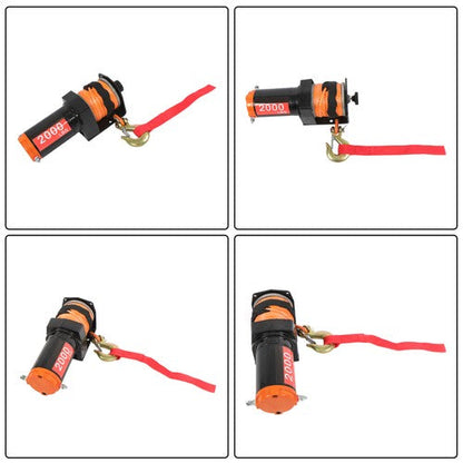 Electric Winch Black+Orange 2000lbs 12VDC/1.1HP Motor 0.18in*50ft Synthetic Rope