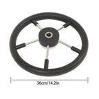 NEW 5 Spoke 13-7/8 Inch Stainless Steel Yach Steering Wheel with PU Foam（Black）