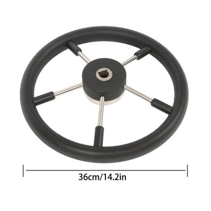 NEW 5 Spoke 13-7/8 Inch Stainless Steel Yach Steering Wheel with PU Foam（Black）