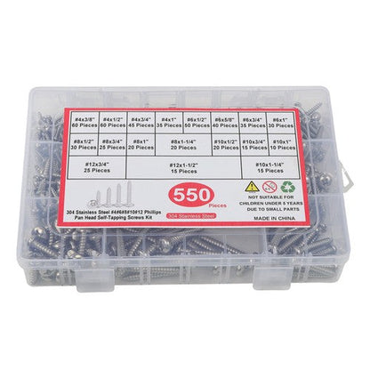 550× Wood screws kits #4 #6 #8 #10 #12 countersunk 304 Stainless steel