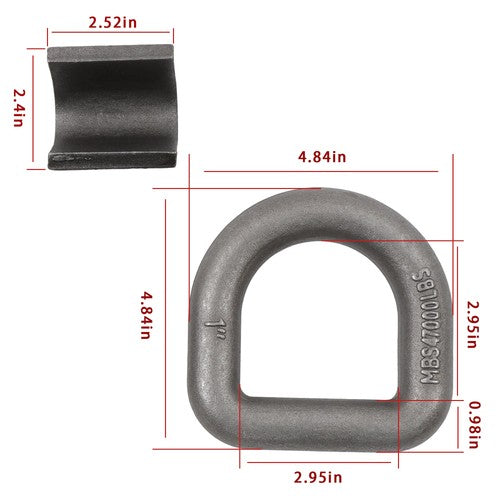 2 Pack 1" Weld On Forged D Ring with Welding Clip 47,000 LBS Fracture Strength