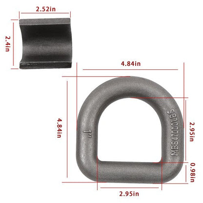 2 Pack 1" Weld On Forged D Ring with Welding Clip 47,000 LBS Fracture Strength