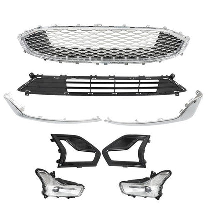 Front Upper + Lower Grill w/ Fog Lights + Chrome Trim For Ford Fusion 2019-2020