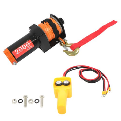 Electric Winch Black+Orange 2000lbs 12VDC/1.1HP Motor 0.18in*50ft Synthetic Rope
