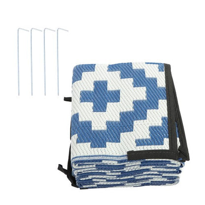 Navy Blue White 5x9FT Waterproof Foldable Plastic For Camping Outdoor Carpet