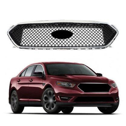 Mesh Front Upper Bumper Grille Plastic Chrome Frame For Ford Taurus 2013-2019