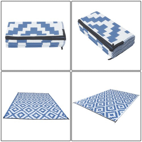9x12ft Waterproof Outdoor Rug Outdoor Plastic Straw Rug Carpet Blue & White