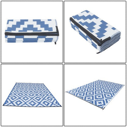 9x12ft Waterproof Outdoor Rug Outdoor Plastic Straw Rug Carpet Blue & White