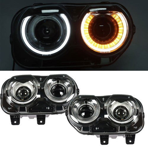 Pair Set For Dodge Challenger 2015-2018 Headlight Replacement Halogen Clear Lens