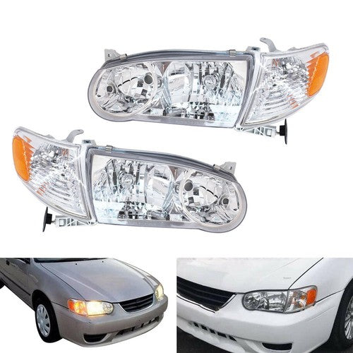 Headlights Replacement w/Corner Fit For Toyota 2001-2002 Corolla L+R Combo Set