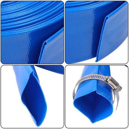 2" x 50FT Irrigation Discharge PVC Hose with Two Hose Collets Blue