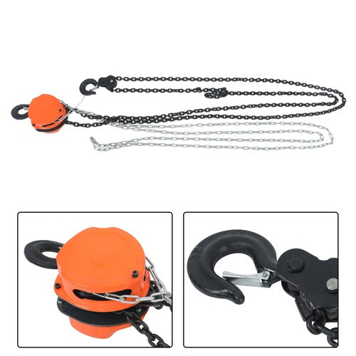 Hand chain hoist carbon steel orange 2 tons/4400 lbs 10 feet 360° swivel hook