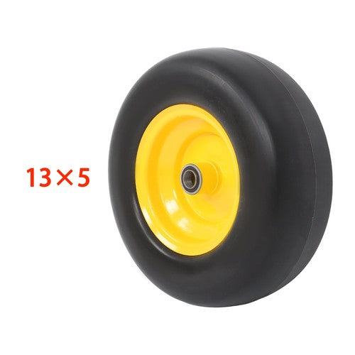 2Pcs 13x5.00-6 Flat Free Lawn Mower Tire And Wheel Solid Smooth Tread Yellow Rim