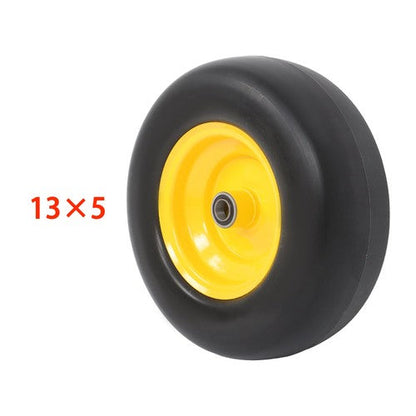 2Pcs 13x5.00-6 Flat Free Lawn Mower Tire And Wheel Solid Smooth Tread Yellow Rim