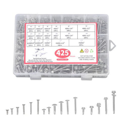 425PC 410 Stainless Steel Self-Tapping Screws #8#10 Self-Drilling Assortment Kit