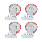 Four 4-inch red polyurethane galvanized casters with side brakes