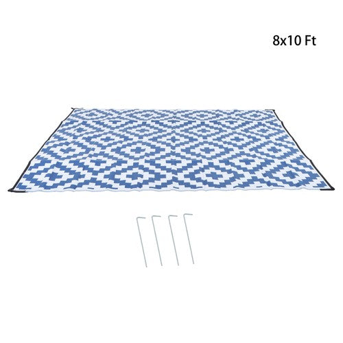Waterproof Plastic Foldable Rug 8x10FT Outdoor Carpet Navy Blue White