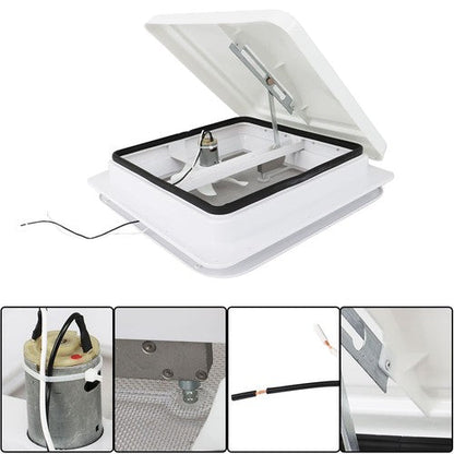 For Camper Trailer Universal White 14" × 14" RV Roof Vent Fan Kit 12V 6" Blades