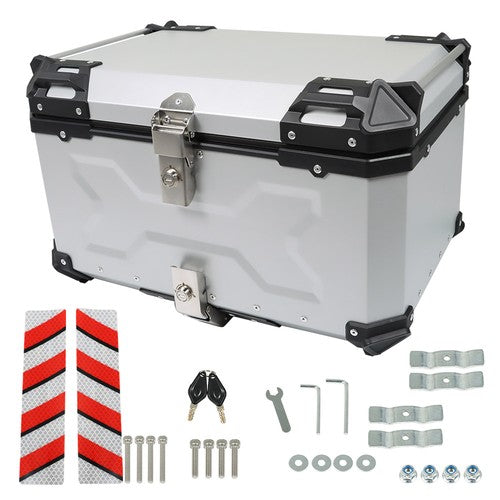 65L Top Case Tail Box Waterproof Luggage Scooter Trunk Storage Silver Motorcycle