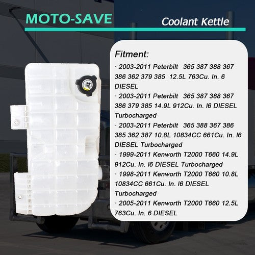 Fit For 08-11 Peterbilt 365 Coolant Reservoir Tank W/Cap & Sensor AM-2804282367